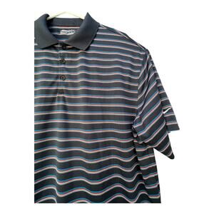 Nike Golf Dry Fit SS Polo Navy Blue Red White Aqua Stripe Men's Size XL